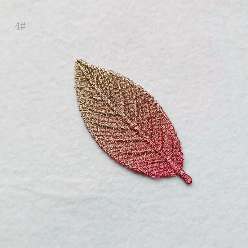 10 Pcs Gradient Color Gold Thread Embroidery Leaves Water-Soluble Leaves DIY Material Decoration Clothing Cloth Stickers