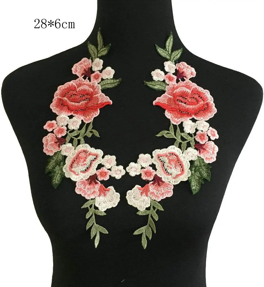 2Pcs/Set 3D Flower Embroidery Applique Patch For Evening Skirt Clothes Lace Collar Decoration Patch Sewing On Accessories