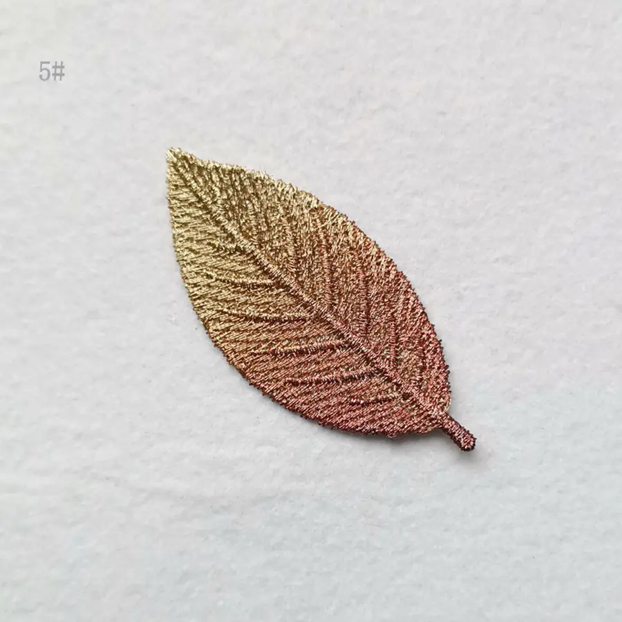 10 Pcs Gradient Color Gold Thread Embroidery Leaves Water-Soluble Leaves DIY Material Decoration Clothing Cloth Stickers