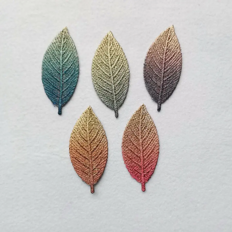10 Pcs Gradient Color Gold Thread Embroidery Leaves Water-Soluble Leaves DIY Material Decoration Clothing Cloth Stickers