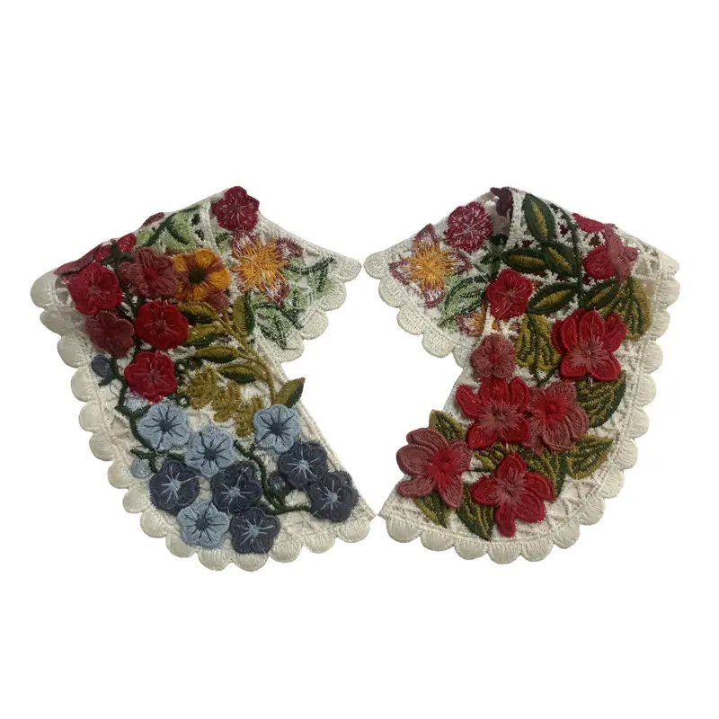 1 Pair Embroidered Fake Neckline Collar DIY Women Applique Sewing Supplies African Guipure Lace Fabric