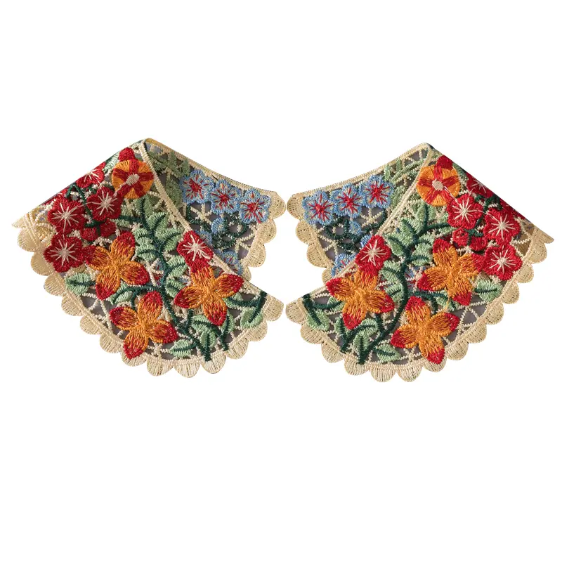 1 Pair Embroidered Fake Neckline Collar DIY Women Applique Sewing Supplies African Guipure Lace Fabric