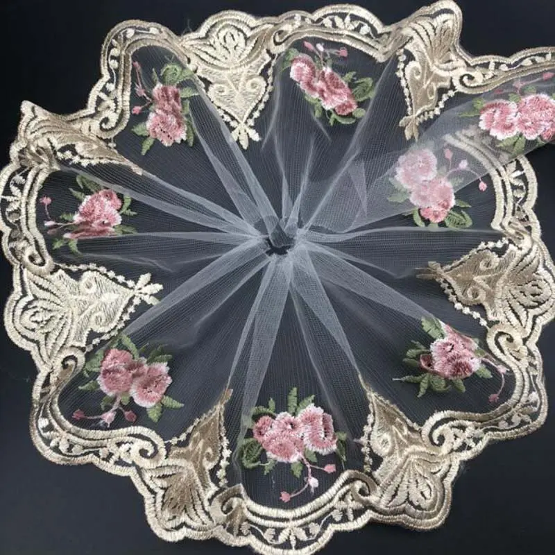 1 Yard Pink Flower Lace trim  Sewing Craft DIY Apparel Lace Fabrics Wide 16CM