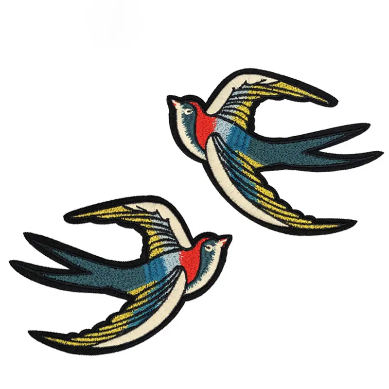 1 Pair Embroidery Patch Swallow Hummingbird Flamingo Embroidery Sticker Repair