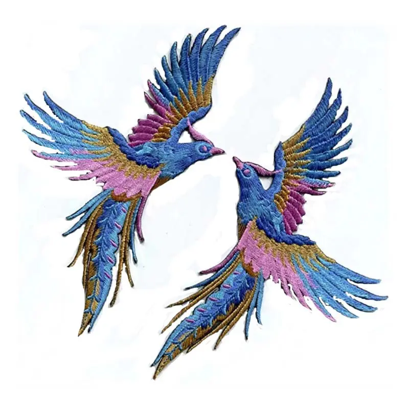 1 Pair Embroidery Patch Swallow Hummingbird Flamingo Embroidery Sticker Repair