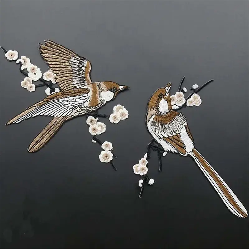 1 Pair Embroidery Patch Swallow Hummingbird Flamingo Embroidery Sticker Repair