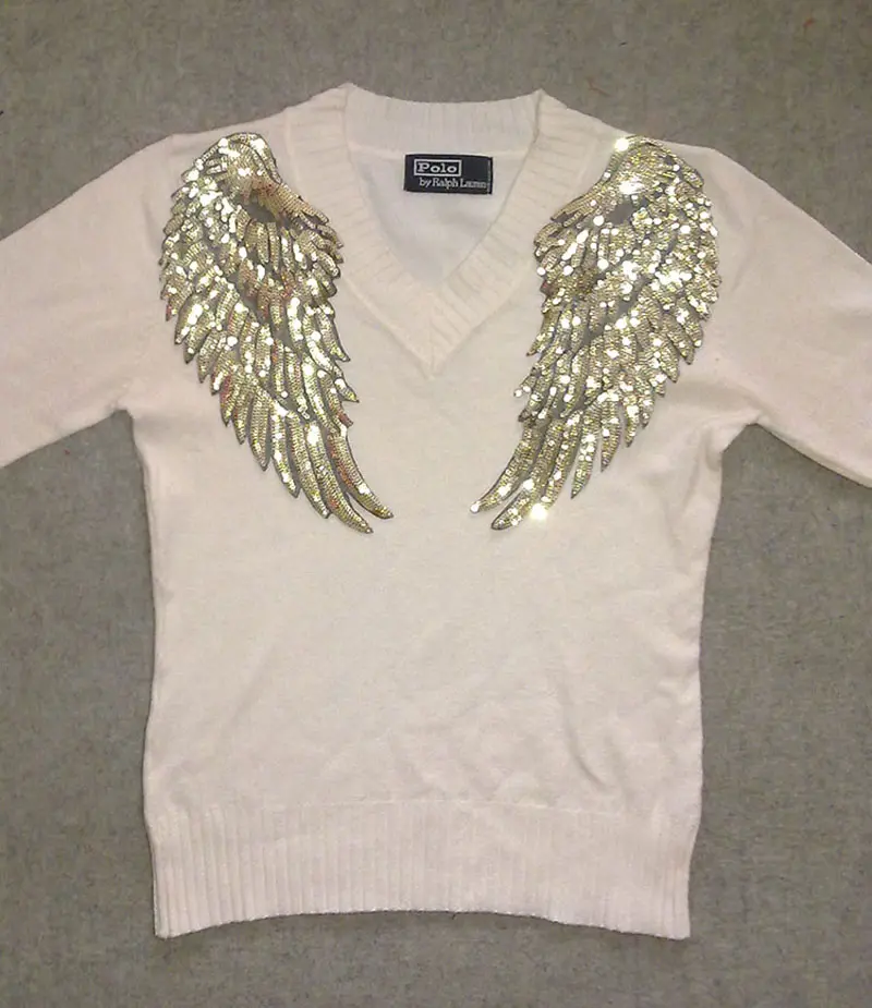 1 Pair Fashion Large Sequins Wing Patch for Clothing Applique for Jeans DIY Accessories Cute Sew on Patches 35cm x 16.5cm