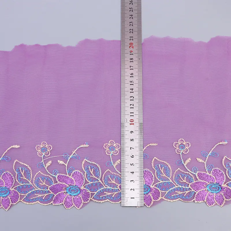1 Yard Purple Floral Lace Trim Embroidered Sewing Lace Fabric for DIY Craft 21CM Wide
