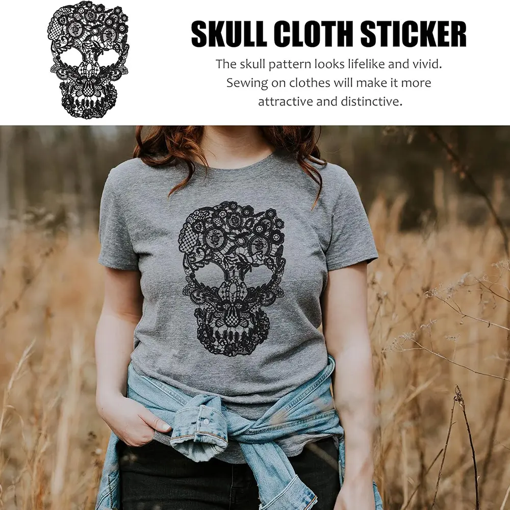 1Pc Skull Patch Skeleton Costume Lace Applique Lace Trim Garment Applique Sew on Patches Repair