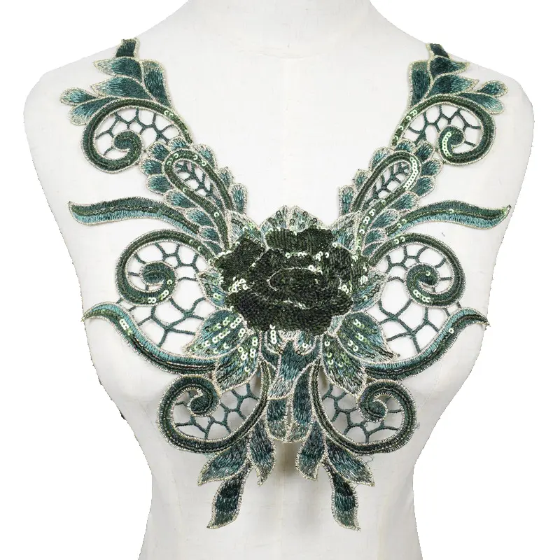 Green Lace Fabric Dress Applique Blouse Sewing Trims DIY Neckline Collar Costume Decoration Accessories