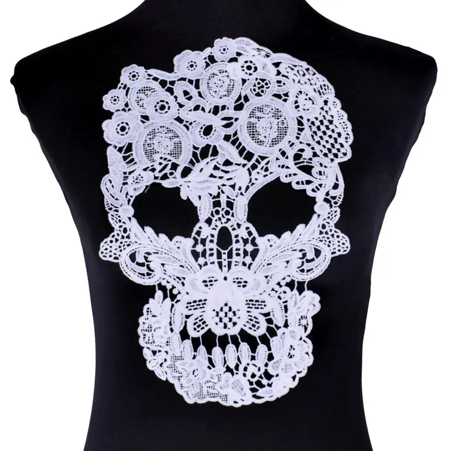 1Pc Skull Patch Skeleton Costume Lace Applique Lace Trim Garment Applique Sew on Patches Repair