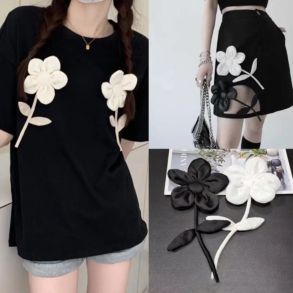 1Pc White Black Handmade Lady Big Flower Patch For Clothes Repair