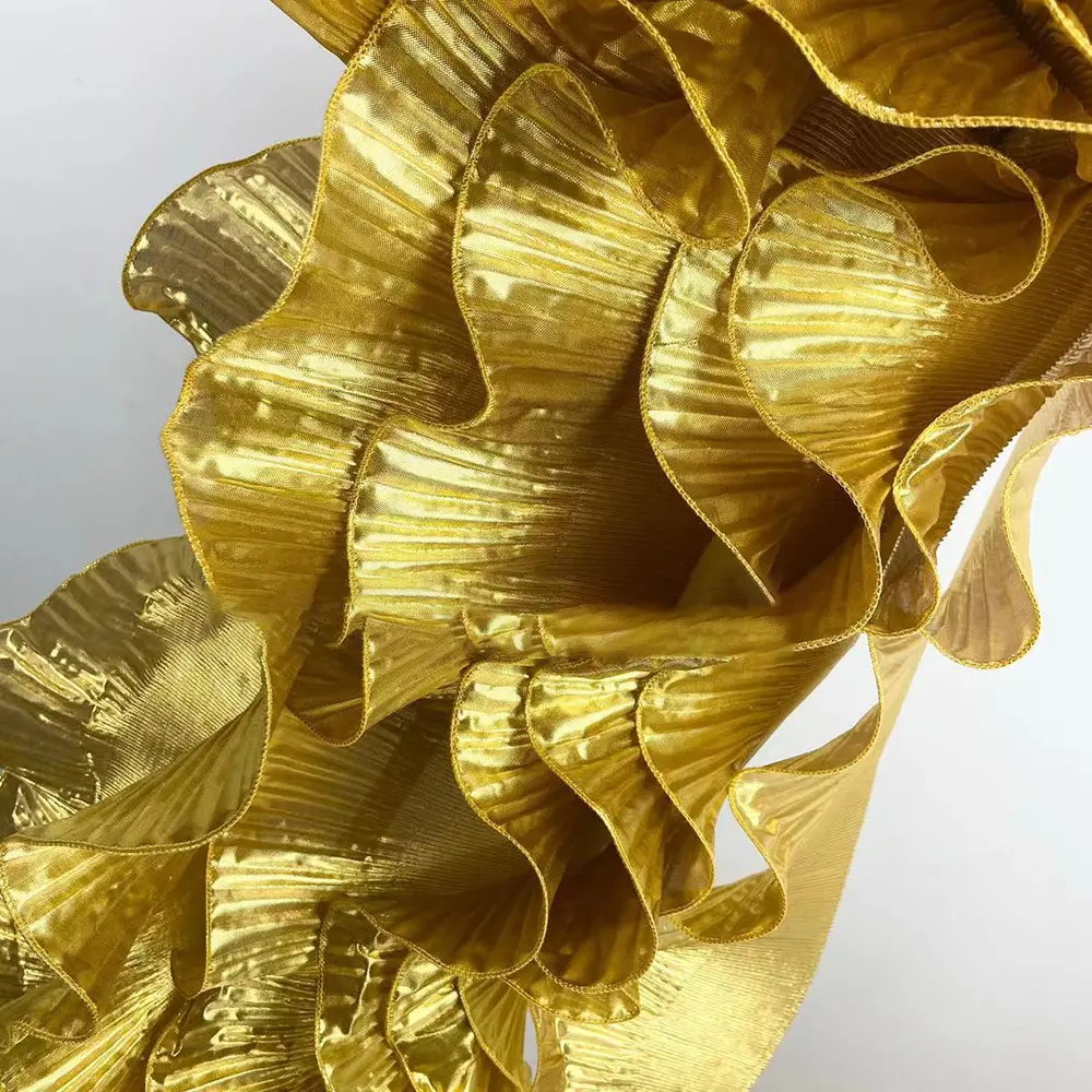 1Yard Multicolor Metal Wave Solid Pleated Ruffle Lace Fabric DIY Party Dance Clothing  Festival Decoration  Sewing Applique