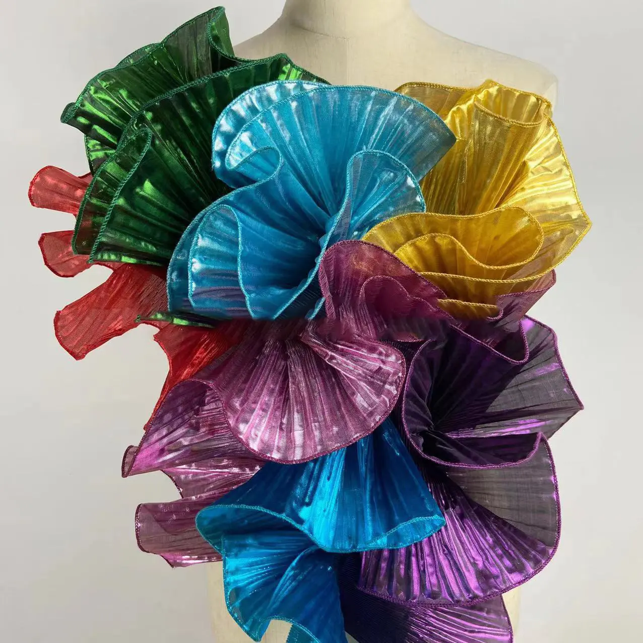 1Yard Multicolor Metal Wave Solid Pleated Ruffle Lace Fabric DIY Party Dance Clothing  Festival Decoration  Sewing Applique