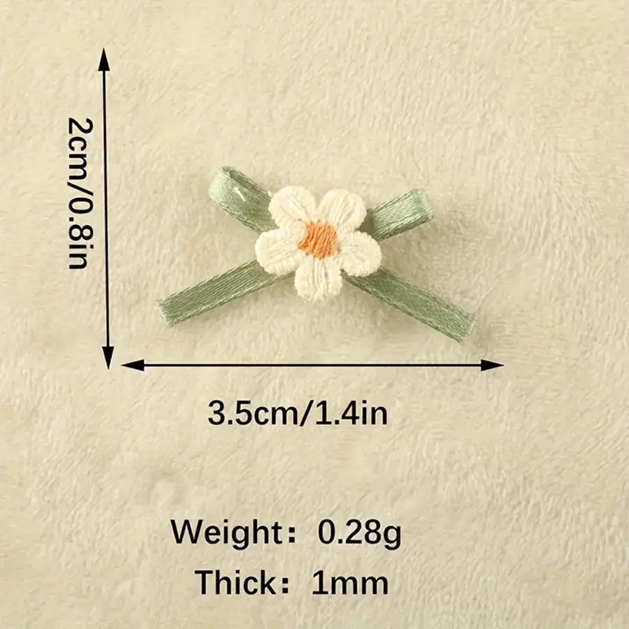 10 Pieces Of White Handmade Ribbon Flower Bow Embroidery Patch Fabric Clothing Bags Headwear Iron On Accessories Gift  Decor