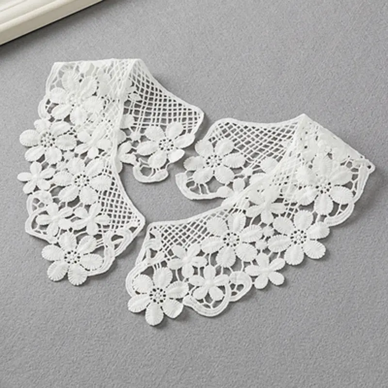 1 Pair Embroidery Lace Fabric Neckline Collar Trim Craft Ribbon DIY Sewing Collar Guipure Applique Wedding Decor