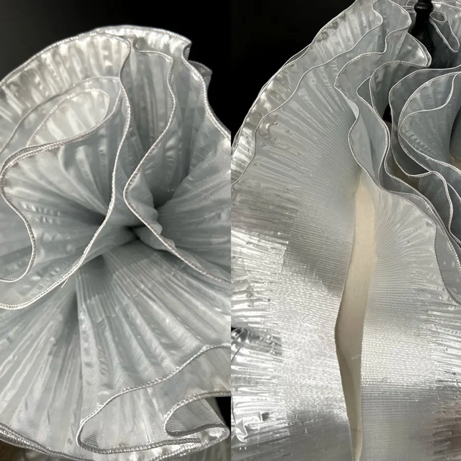 1Yard Multicolor Metal Wave Solid Pleated Ruffle Lace Fabric DIY Party Dance Clothing  Festival Decoration  Sewing Applique