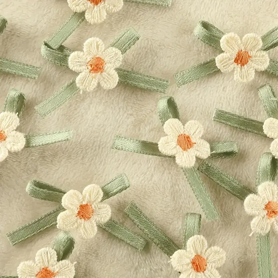 10 Pieces Of White Handmade Ribbon Flower Bow Embroidery Patch Fabric Clothing Bags Headwear Iron On Accessories Gift  Decor
