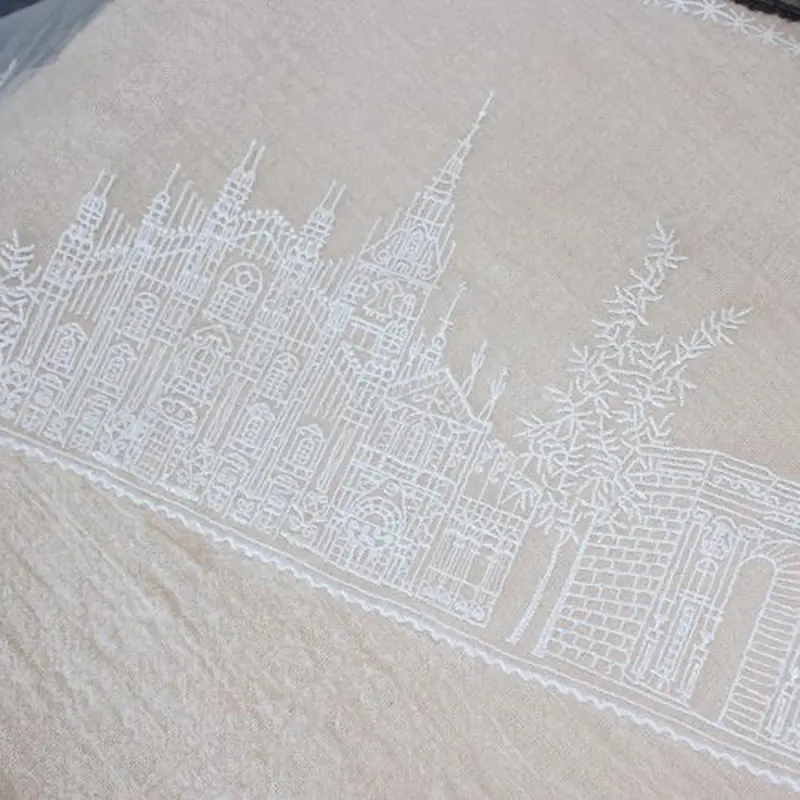 1 Yard Black White Castle Embroidered Tulle Mesh Lace Fabric Wedding Dress Curtains Sewing Accessories17.3CM Wide