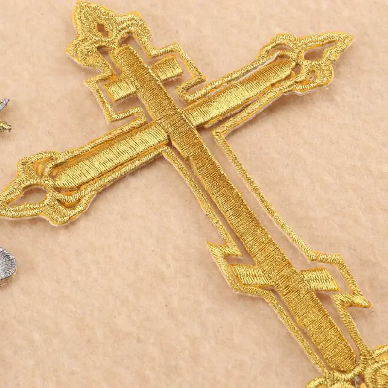 Embroidery Patches Gold Silver Cross Iron On Embroidered Gothic Badges For Bag Jeans Hat T Shirt DIY Appliques Craft Decor