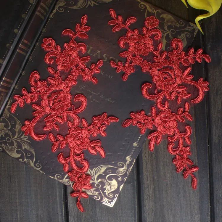 2Pcs Lace Flower Patch Sew-On Applique Champagne For Women Cheongsam Wedding Veil Stage Dress