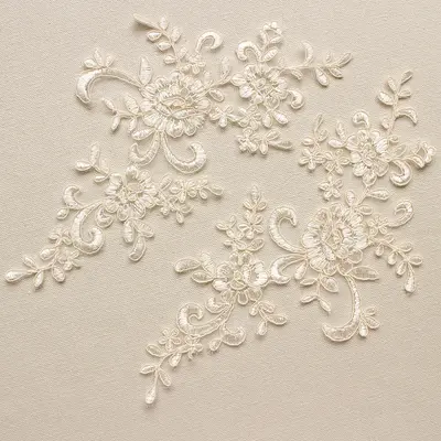 2Pcs Lace Flower Patch Sew-On Applique Champagne For Women Cheongsam Wedding Veil Stage Dress