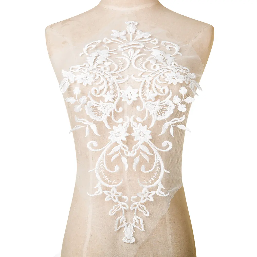 1Pc Golden White Lace Applique Patch Embroidery Lace Fabric Accessorie Repair DIY Craft