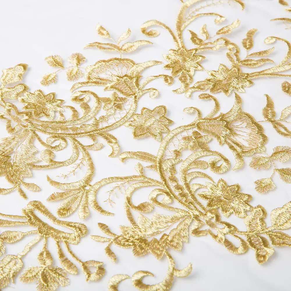 1Pc Golden White Lace Applique Patch Embroidery Lace Fabric Accessorie Repair DIY Craft