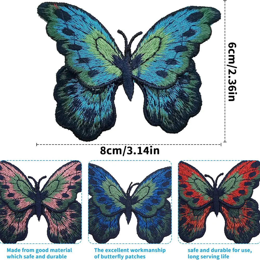 3Pcs Butterfly Sew on Double Layer Embroidered Butterfly Applique Patch Repair