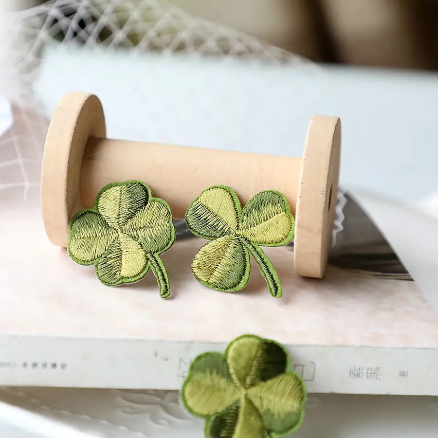 10 Pcs  Green Clover And  Clover Embroidery Stickers With Hot Stamping Patches For Sewing Clothes And Pants