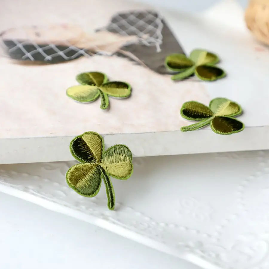 10 Pcs  Green Clover And  Clover Embroidery Stickers With Hot Stamping Patches For Sewing Clothes And Pants