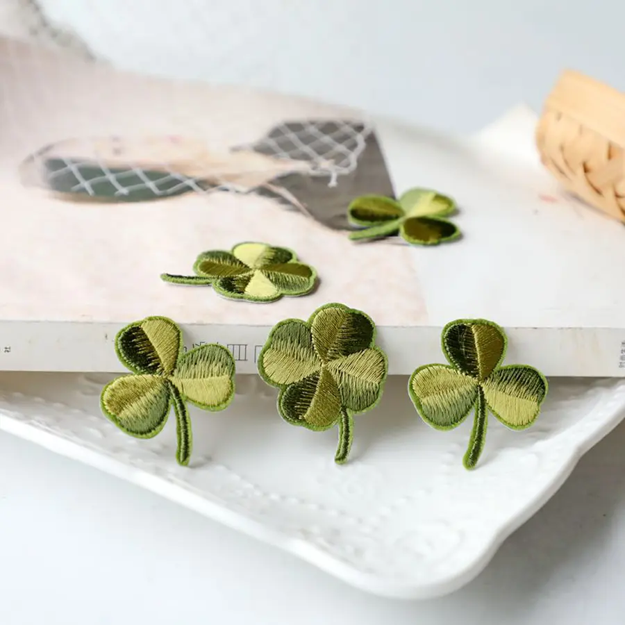 10 Pcs  Green Clover And  Clover Embroidery Stickers With Hot Stamping Patches For Sewing Clothes And Pants