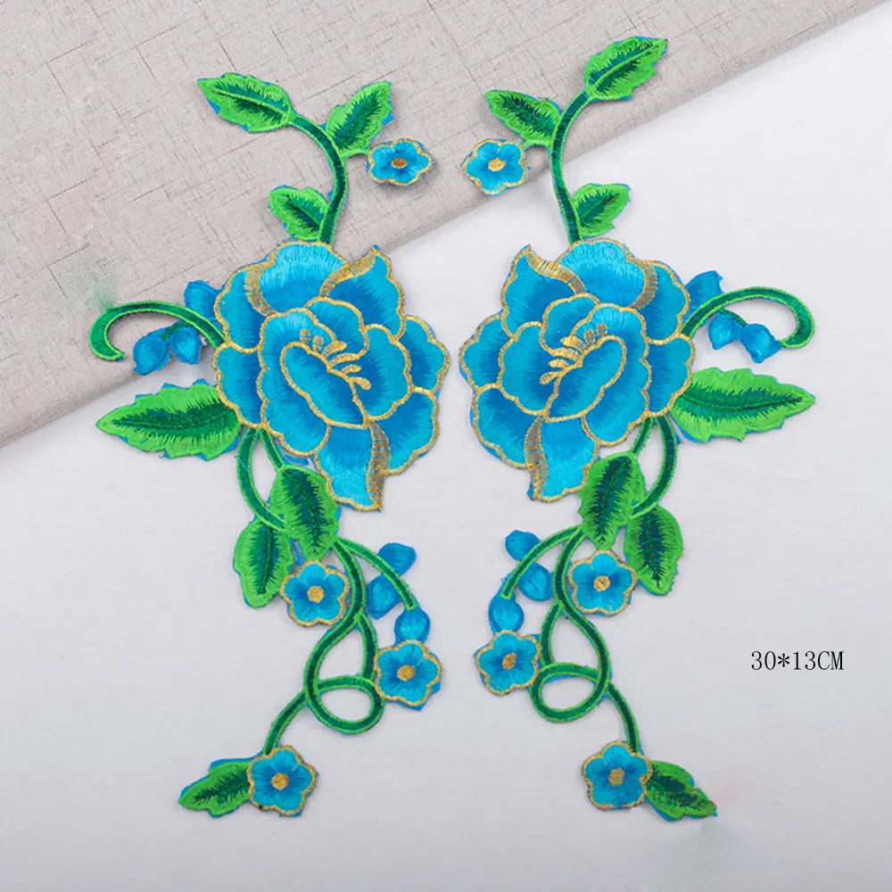 1 Pair Embroidery Flower Iron On Patch Applique DIY Crafts Stiker