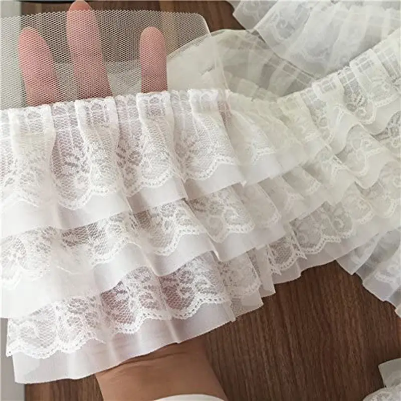 1 Yard Black and White Lace Fabric Three-layer DIY Clothing Skirt Edge Sewing Supplies 13CM Wide