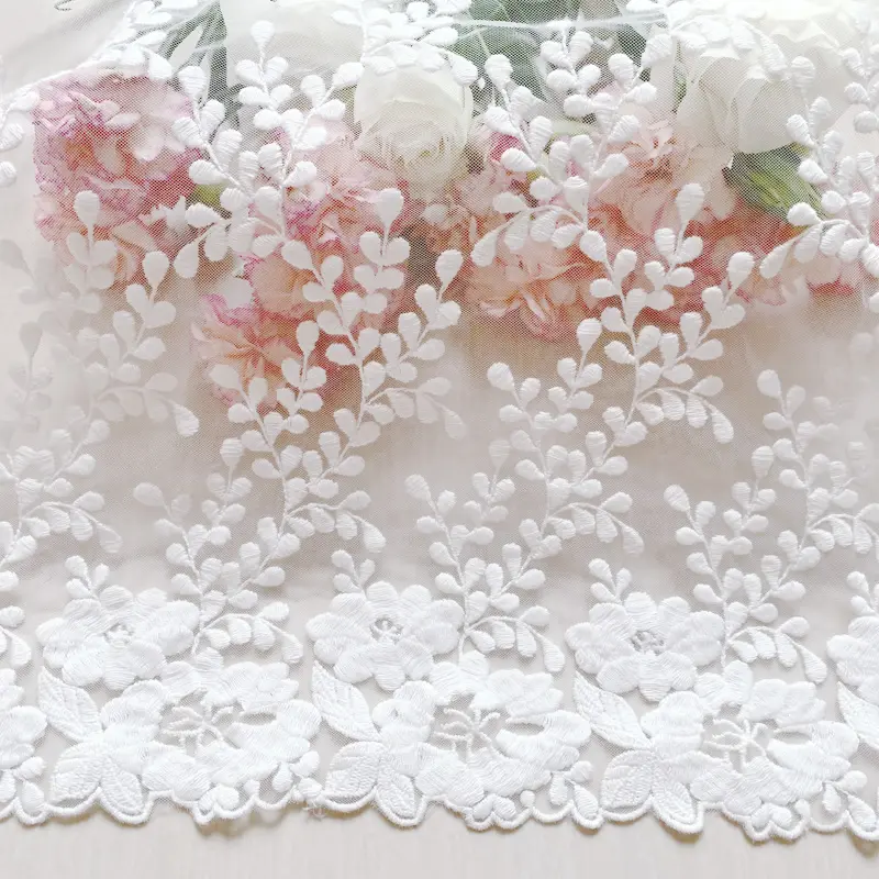 1Yard White Lace Fabric Cotton Embroidered Sewing Supplies  DIY Dress Garment  Accessories 32cm Width