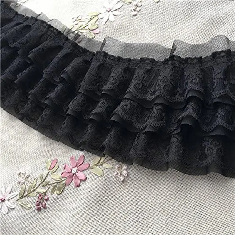 1 Yard Black and White Lace Fabric Three-layer DIY Clothing Skirt Edge Sewing Supplies 13CM Wide