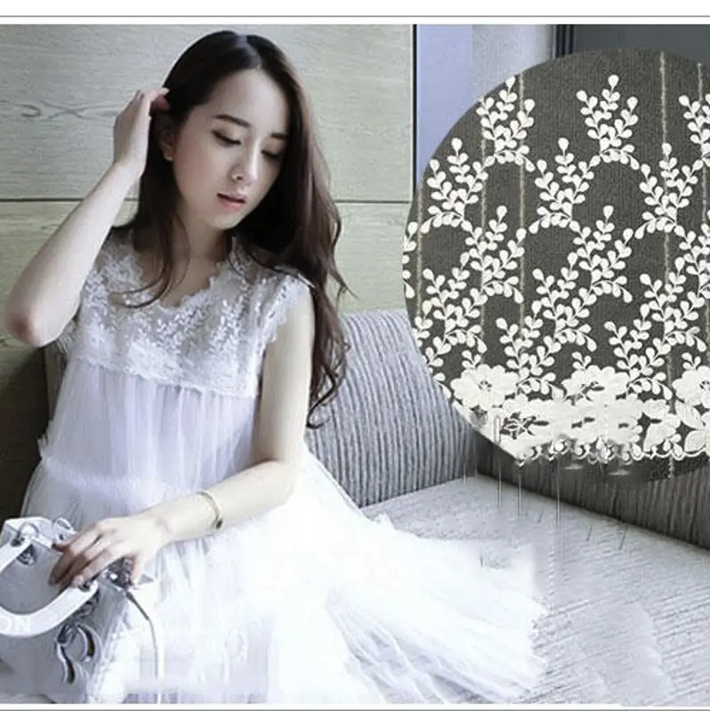 1Yard White Lace Fabric Cotton Embroidered Sewing Supplies  DIY Dress Garment  Accessories 32cm Width