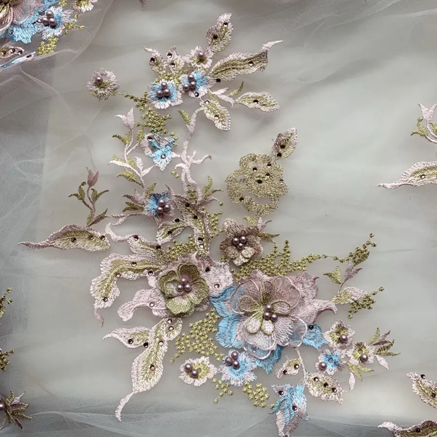 3D Embroidered Sewing On Patches For Clothing Flower Lace Patch Wedding Party Gown Bridal Dress Fabric Appliques DIY Repair