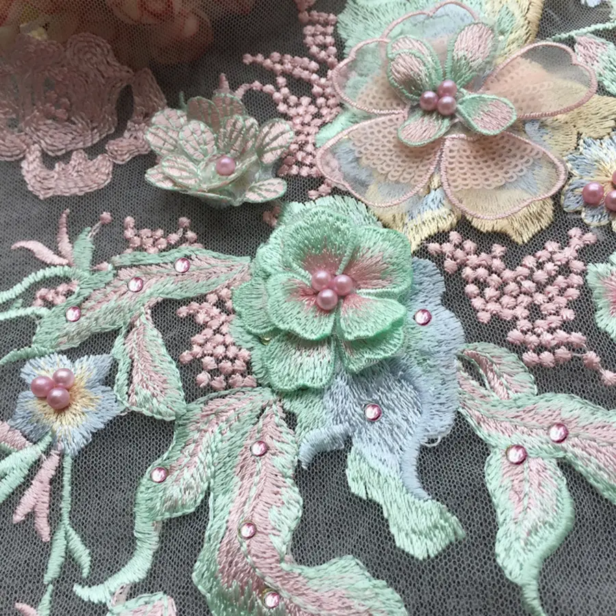 3D Embroidered Sewing On Patches For Clothing Flower Lace Patch Wedding Party Gown Bridal Dress Fabric Appliques DIY Repair