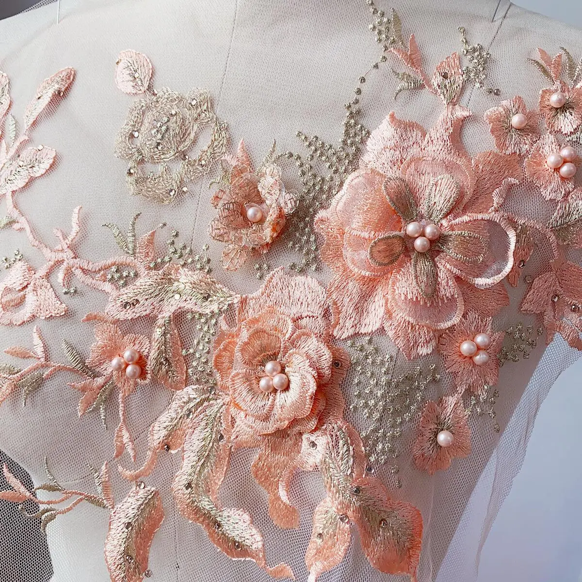 3D Embroidered Sewing On Patches For Clothing Flower Lace Patch Wedding Party Gown Bridal Dress Fabric Appliques DIY Repair