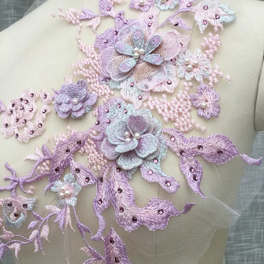 3D Embroidered Sewing On Patches For Clothing Flower Lace Patch Wedding Party Gown Bridal Dress Fabric Appliques DIY Repair