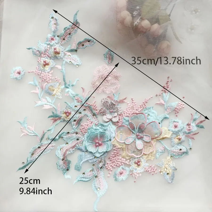 3D Embroidered Sewing On Patches For Clothing Flower Lace Patch Wedding Party Gown Bridal Dress Fabric Appliques DIY Repair