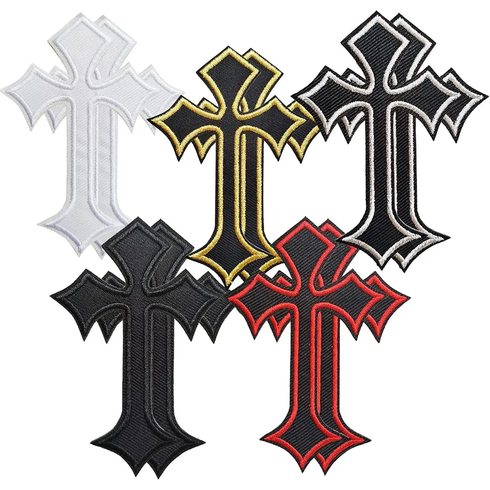 10Pcs Red White Black Cross Patch Embroidered Appliques Iron DIY Cloth Repair Sticker