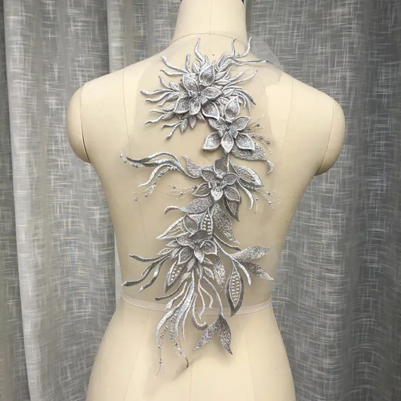 1Pc Flower Sequins Patches Sew On Beading Applique Clothes Dress Bags Decoration Parch DIY Accessories 47*20CM
