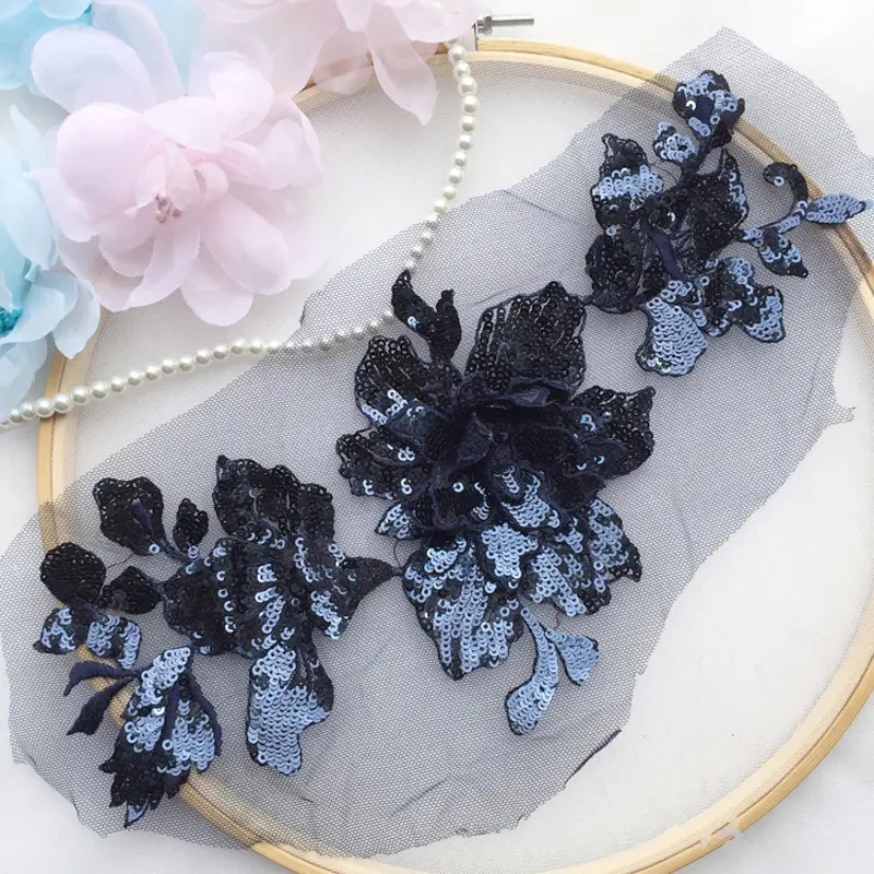 1Pc Sequins Flowers Patches Fashion Applique for Clothing Sew On Parch for Clothes 29*15CM