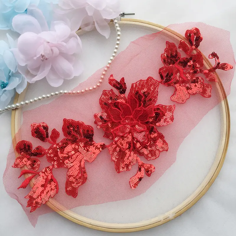 1Pc Sequins Flowers Patches Fashion Applique for Clothing Sew On Parch for Clothes 29*15CM