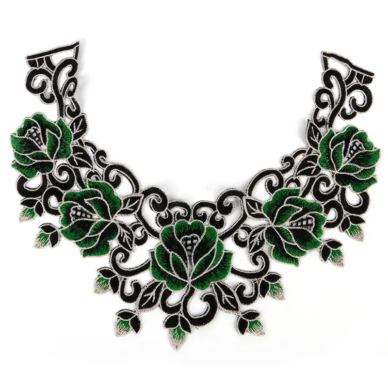 Green Floral Lace Collar Fabric Trim DIY Embroidery Neckline Collar Applique Sewing Craft Scrapbooking NL023