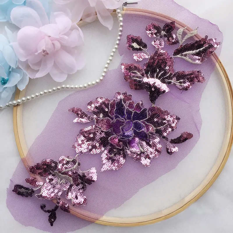1Pc Sequins Flowers Patches Fashion Applique for Clothing Sew On Parch for Clothes 29*15CM