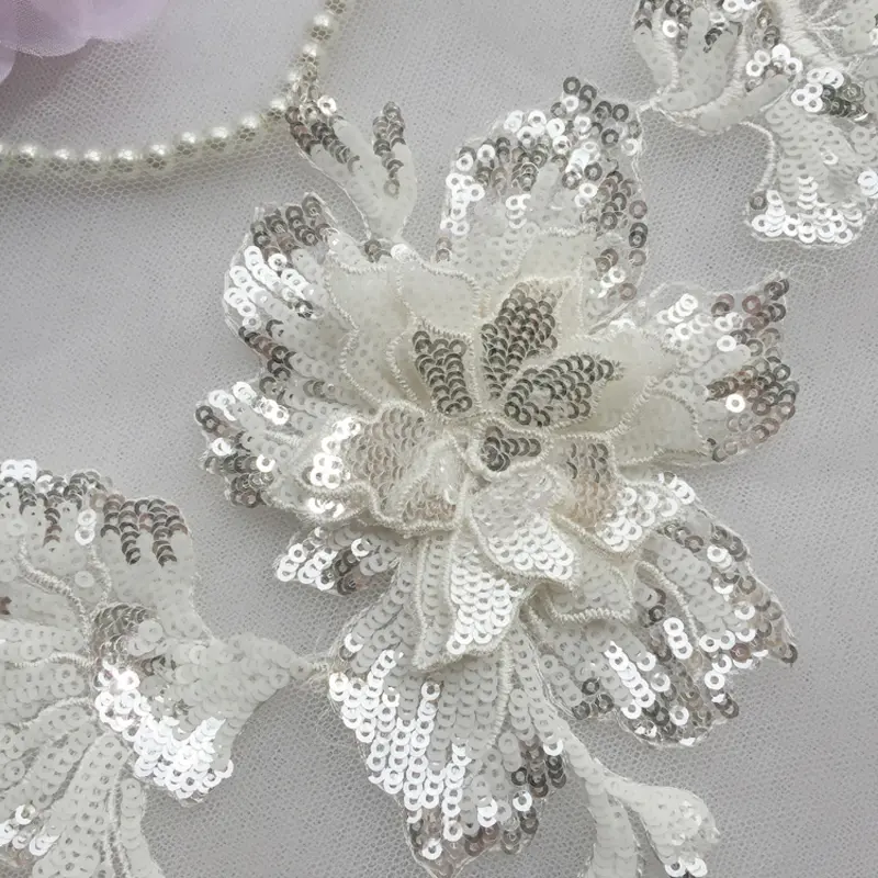 1Pc Sequins Flowers Patches Fashion Applique for Clothing Sew On Parch for Clothes 29*15CM