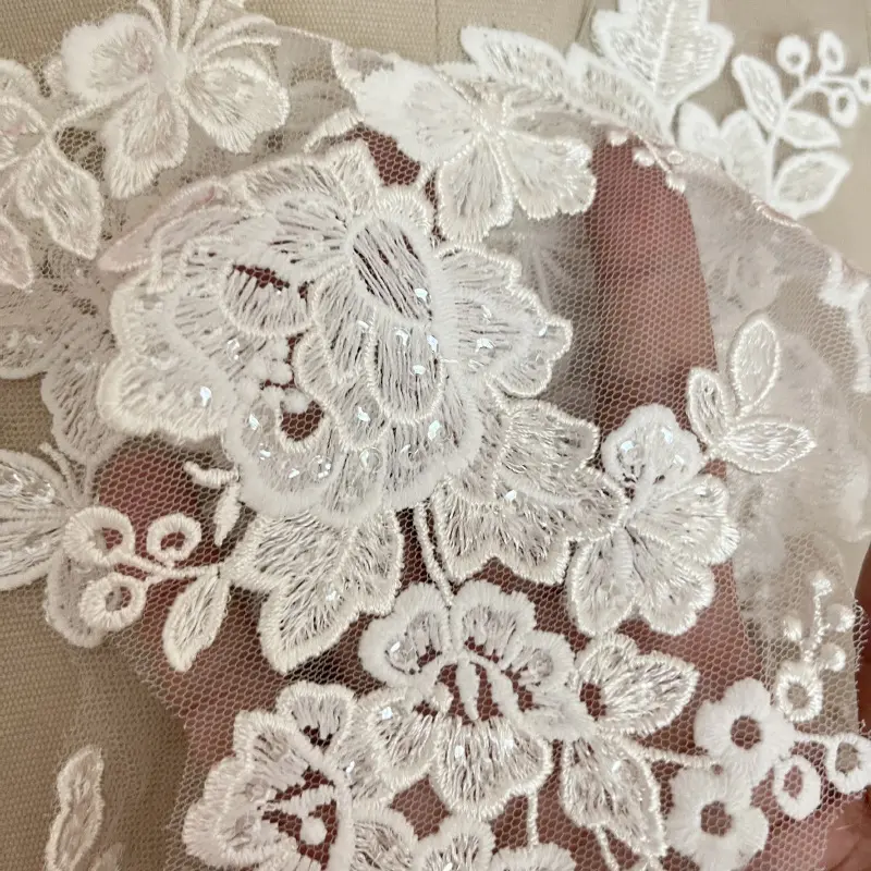 1 Piece of Embroidered Flower Water-Soluble Lace Fabric DIY Wedding Dress Decoration Patch